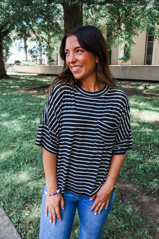 Touchdown Stripes Pocket Tee • Black