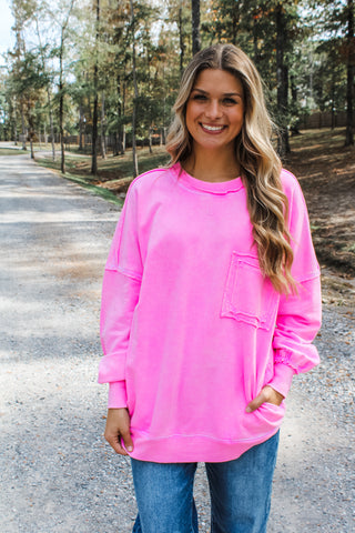 Double The Fun Pocket Pullover • Bright Pink