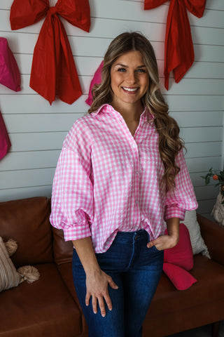 True To You Gingham Top • Pink