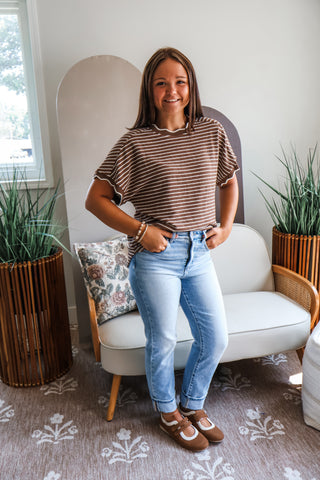 Stripe-aholic Scallop Top • Brown
