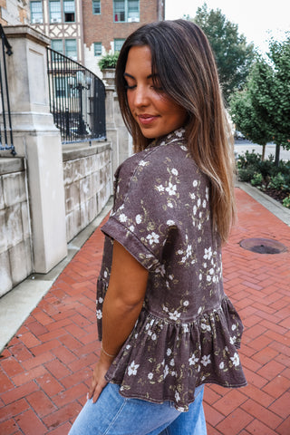 Wildflower Haze Denim Top • Espresso