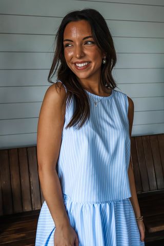 Beautiful Breeze Skirt Set • Blue Pinstripe