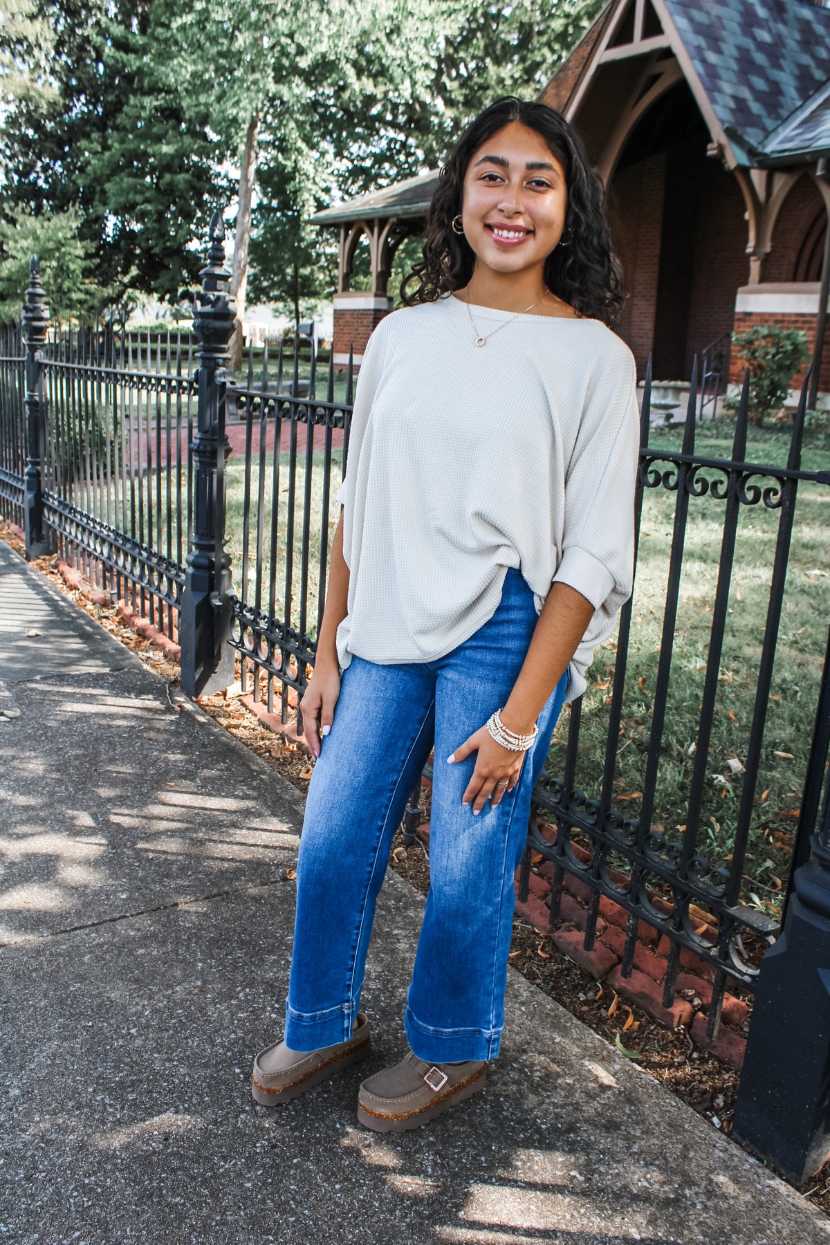 Harlow Waffle Dolman Tee • Cream