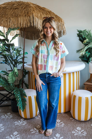 Tiki Time Printed Top • Turquoise Stripe