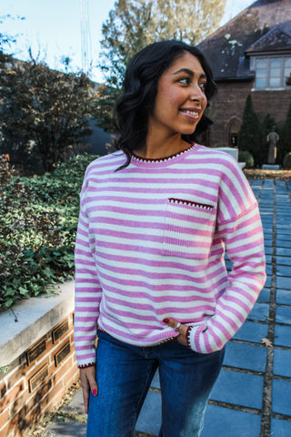 Festive Flair Stripe Sweater • Pink - FINAL SALE