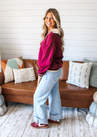 Fall Forward Polo Pullover • Wine