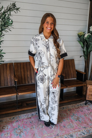 Elegant Blooms Pants • Cream/Black