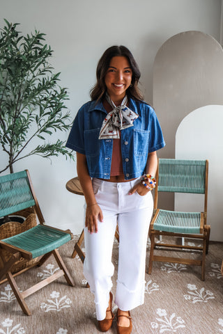Sadie Cropped Denim Shirt • Medium Indigo