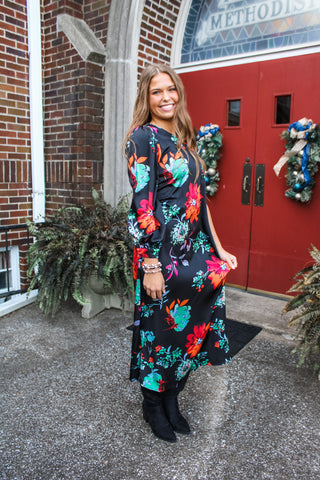 Show Stopper One Shoulder Dress • Black Floral