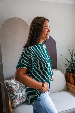 Stripe-aholic Scallop Top • Green