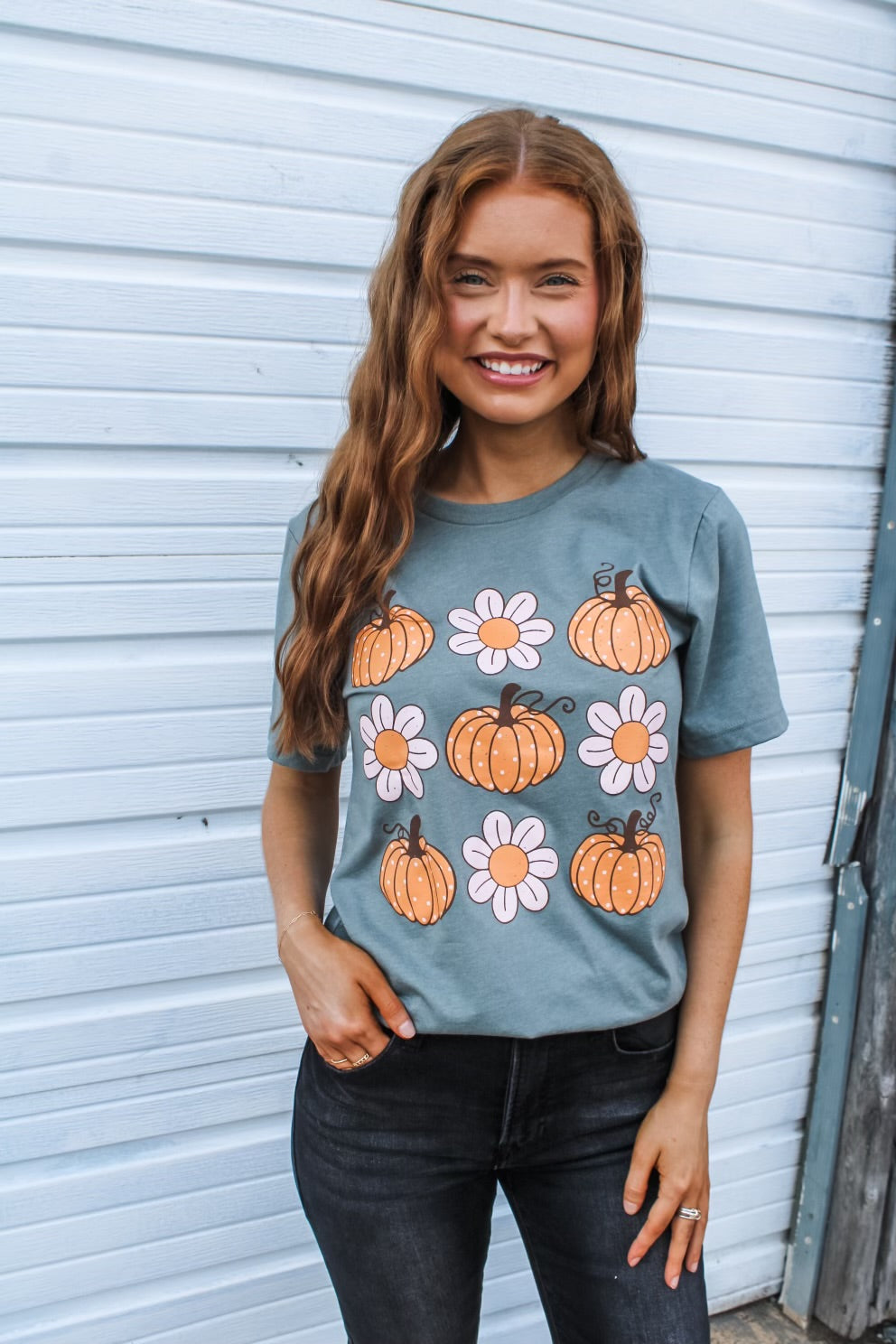 Pumpkin Pickin’ Graphic Tee • Heather Pine - FINAL SALE