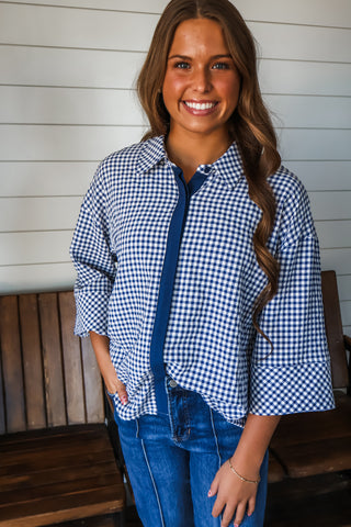 Pretty & Polished Gingham Top • Navy
