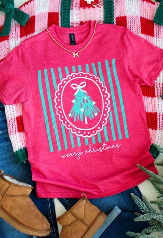 Merry Christmas Graphic Tee • Heather Red