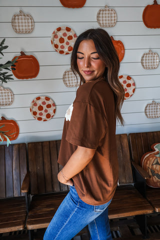 Daisy Darling Crochet Appliqué Top • Brown