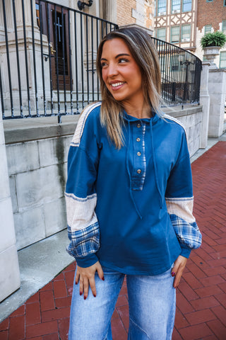 Pop Of Plaid Hoodie Pullover • Blue