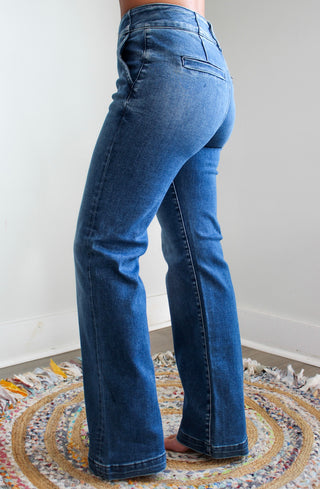 Perl Double Button Bootcut | Tummy Control • Medium Wash - FINAL SALE