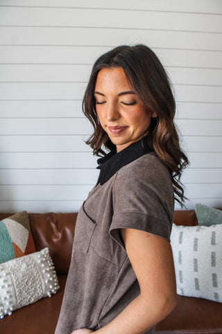 Set The Tone Twill Suede Dress • Ash Mocha