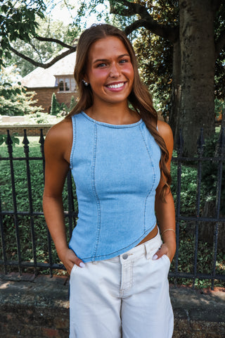 Deep Dive Asymmetrical Top • Light Denim