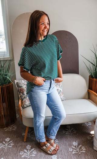 Stripe-aholic Scallop Top • Green