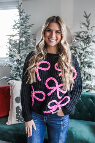 Big Wishes Bow Sweater • Black/Pink