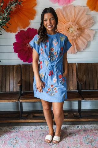 Meadow Muse Drawstring Dress • Blue
