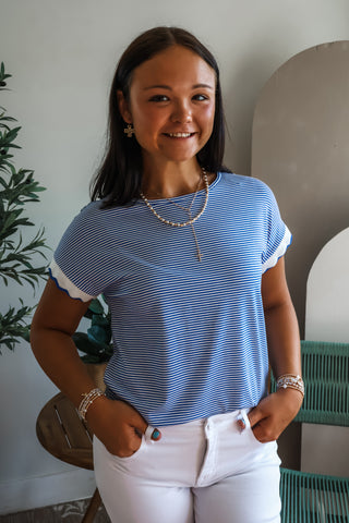 Simple Lines Scallop Sleeve Top • Blue