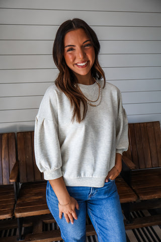Harper Puff Sleeve Pullover • Heather Cream