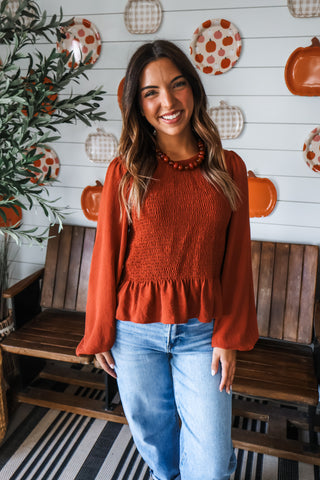 Sweet Cider Smocked Top • Burnt Sienna
