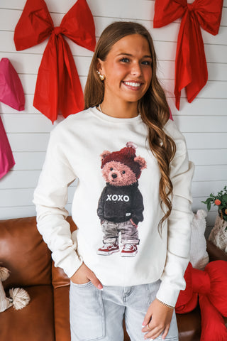XOXO Teddy Bear Graphic Sweatshirt • Cream