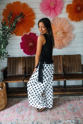 On The Spot Side Tie Pants • White/Black