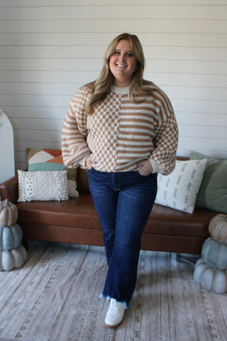 Main Character Checker Stripe • Tan - PLUS - FINAL SALE