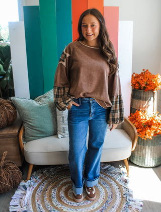 Plaid Season Patchwork Top • Mineral Brown