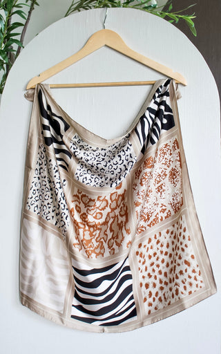 Silky Safari Patterned Scarf • Beige Multi