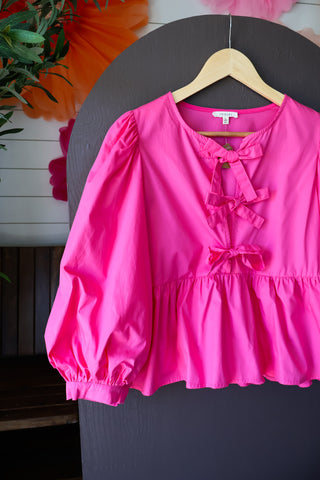 Summer Sale 52 • Pink Bow Tie Peplum Top - FINAL SALE