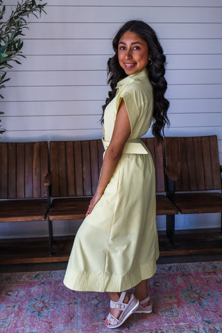 Belted Beauty Pocket Dress • Yellow