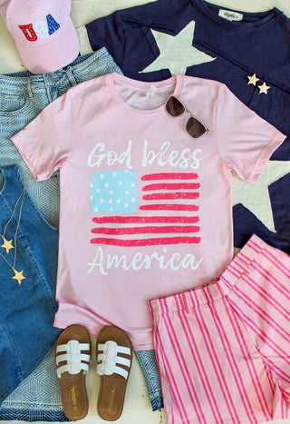 God Bless America Graphic Tee • Light Pink
