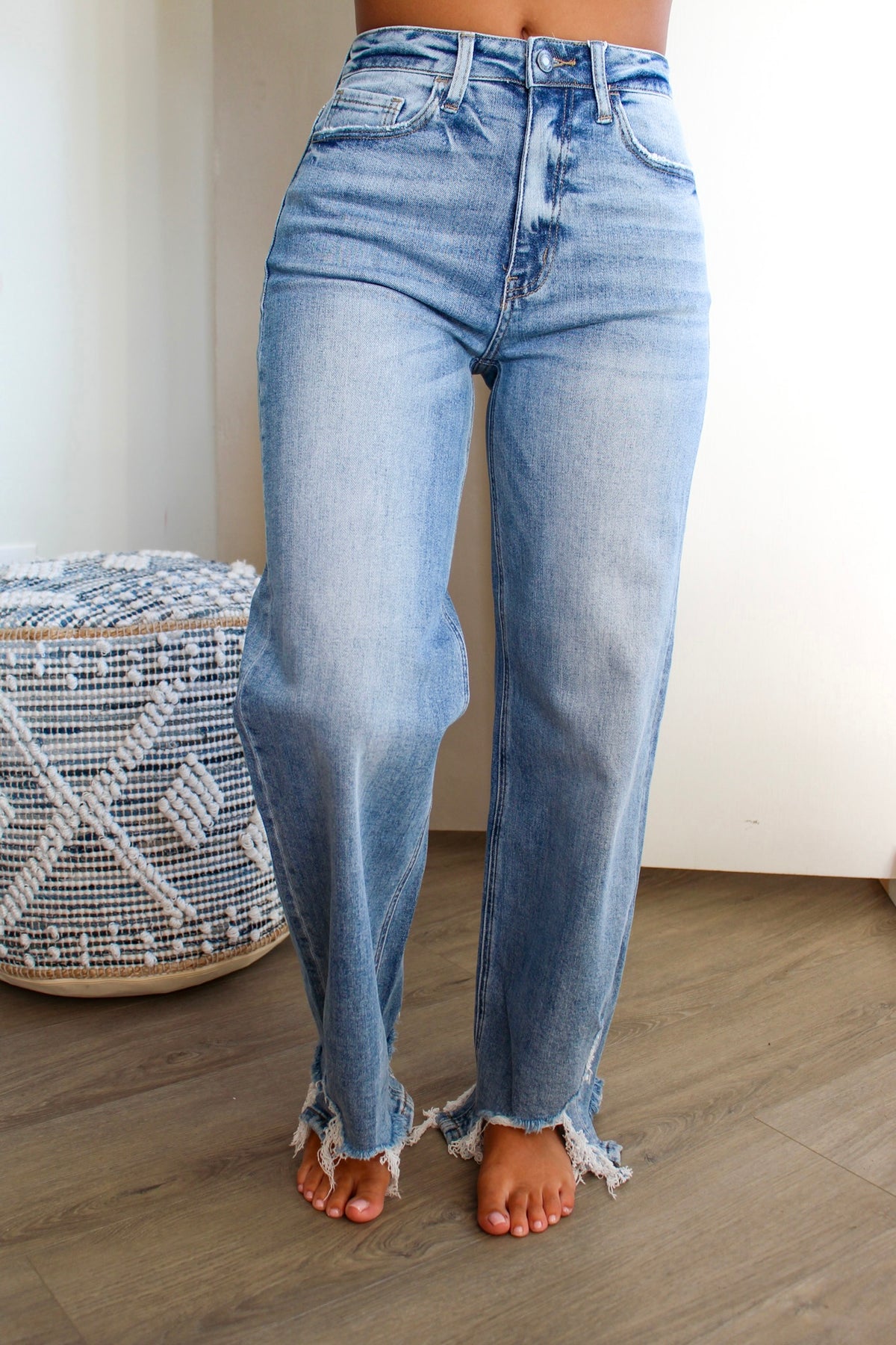 Boston Distressed Hem Jean • Light Wash