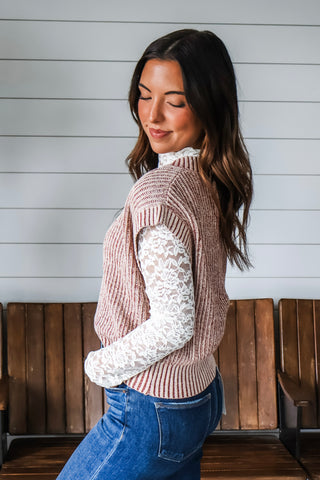 Lace Romance Floral Mesh Top • Cream