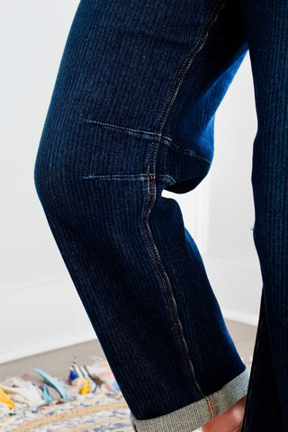Rocelyn Pinstripe Barrel Jean • Dark Wash
