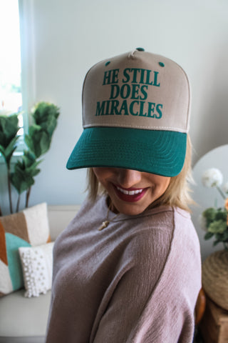 He Still Does Miracles Trucker Hat • Taupe/Green