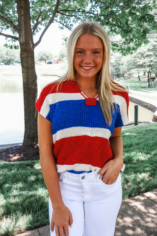Summer Sale 22 • Red Striped Color Block Top - FINAL SALE