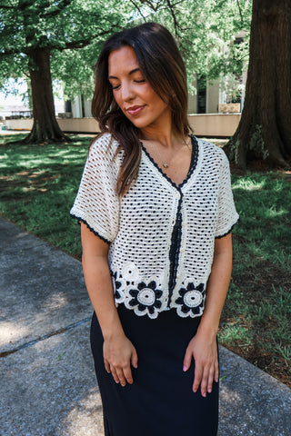 Pretty Impressive • cream black crochet cardigan