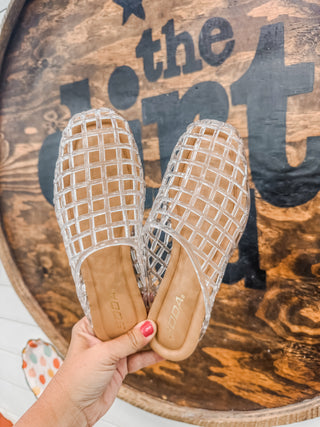 Wayne caged mule flat (jelly) clear