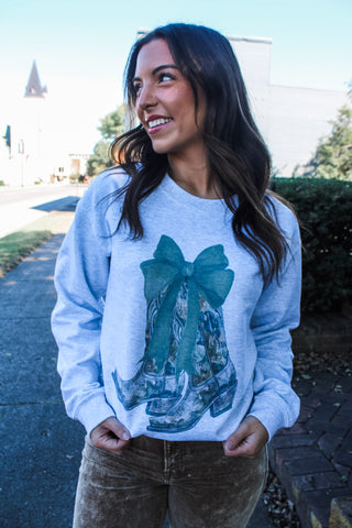 Boots & Bows Graphic Sweatshirt • Ash Grey