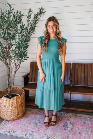 Beautiful Bliss Ruffle Midi • Dusty Emerald