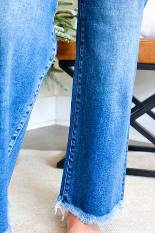 Shayla Frayed Hem Wide | Tummy Control • Dark Wash