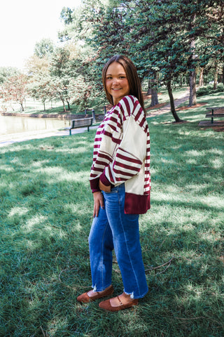 Seeing Stripes Oversized Pullover • Wine