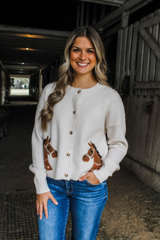 Horsing Around Sweater Cardigan  • Cream