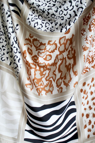 Silky Safari Patterned Scarf • Beige Multi