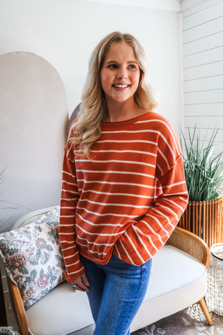 Fall Frenzy 17 • Sunset Orange Striped Sweater - FINAL SALE